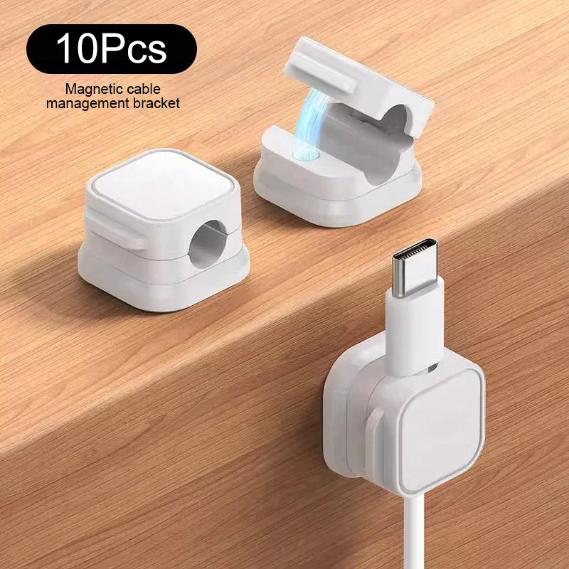 10Pcs Magnetic Cable Holder Self Adhesive Cord Clip Smooth Pulling Charging Cable Keeper Wire Clip for Car/Home/Office