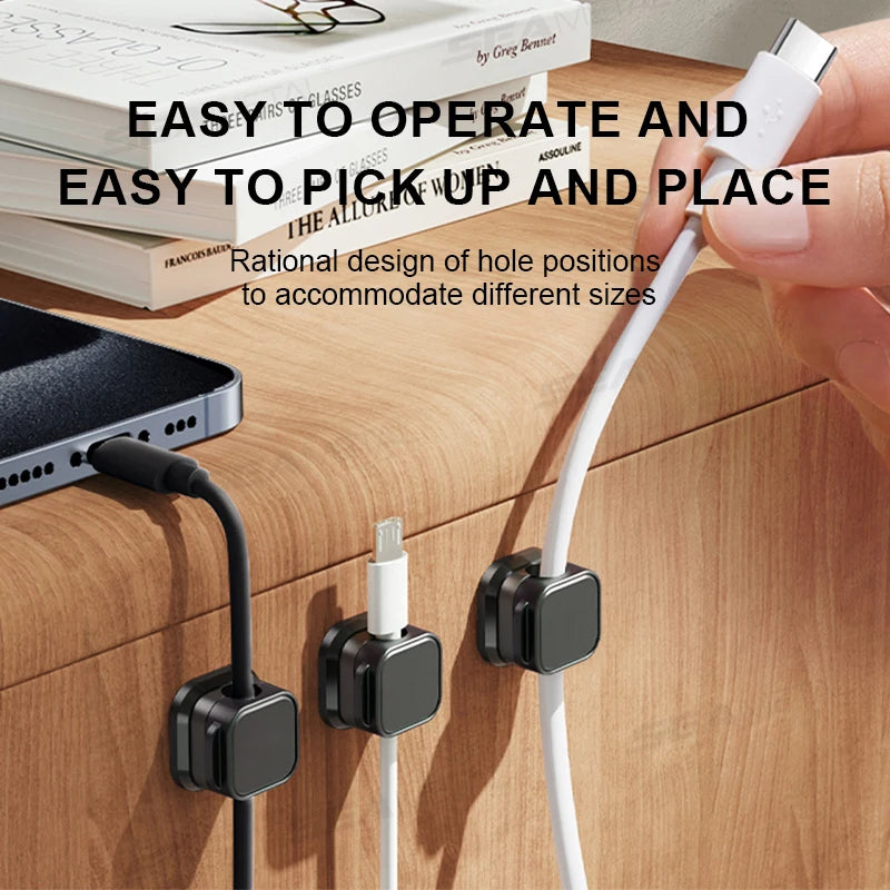 10Pcs Magnetic Cable Holder Self Adhesive Cord Clip Smooth Pulling Charging Cable Keeper Wire Clip for Car/Home/Office
